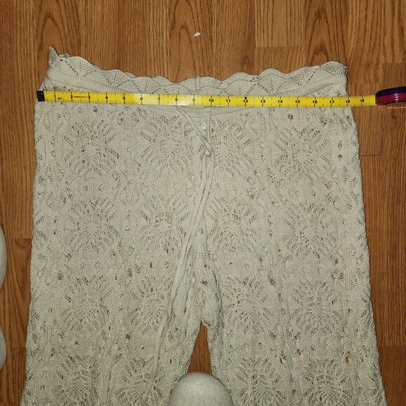 Solai The Label Women Pull On Crochet Pant Beige Sz M boho Beach Wideleg Comfort - Picture 13 of 14